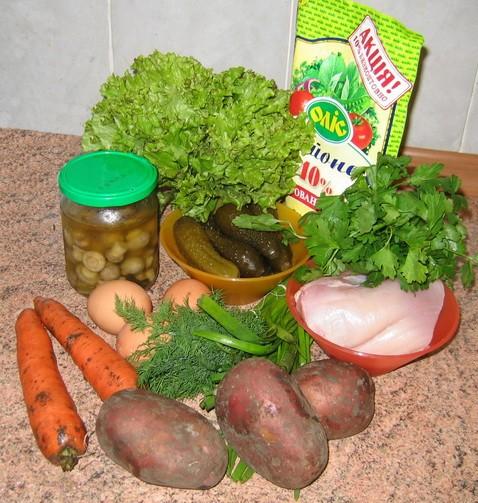 Ингредиенты для салата «Грибная поляна»