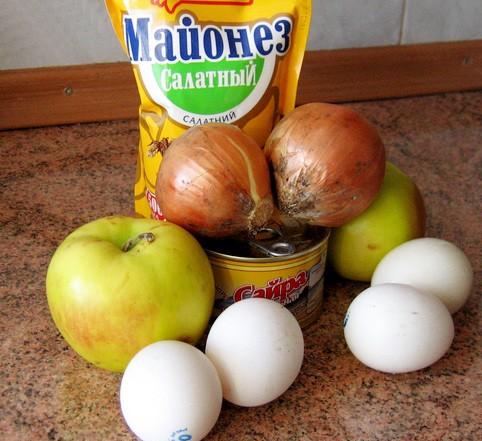 Ингредиенты для салата мимоза с яблоком